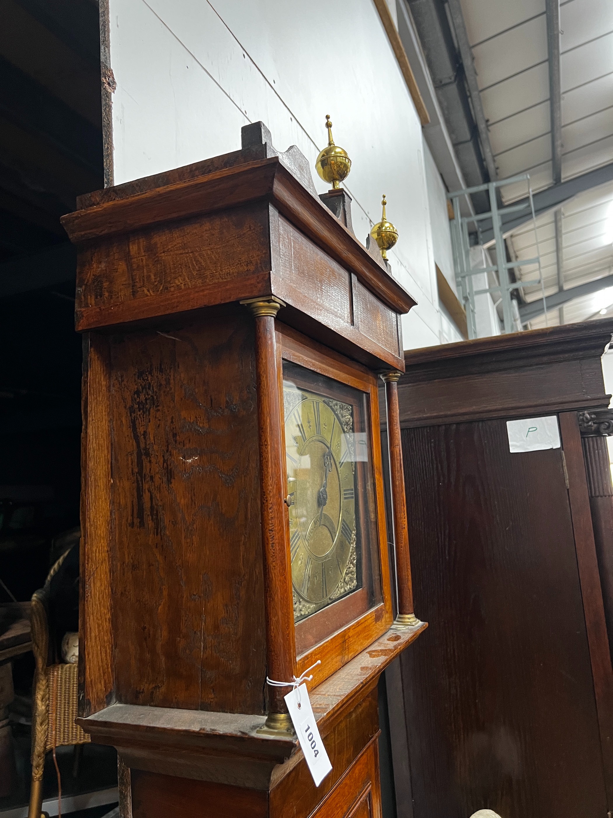 An early 19th century oak 30 hour longcase clock, the 10in. brass dial marked John Jones, Wormbridge, height 215cm